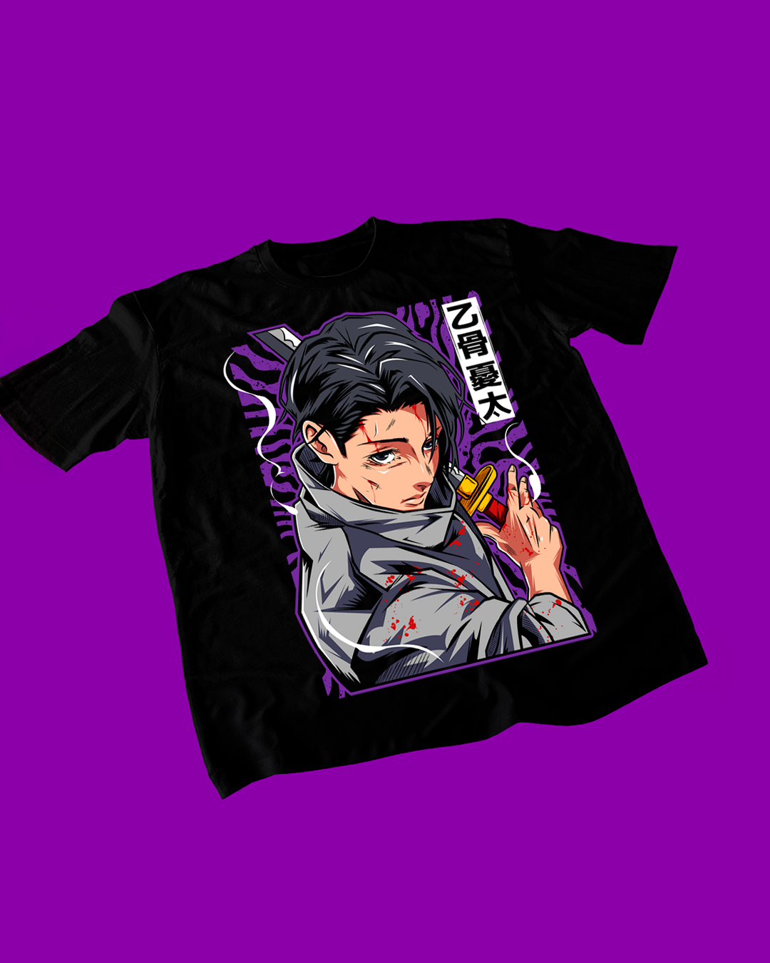 Polera negra Jujutsu Kaisen con diseño de Yuta Okkotsu