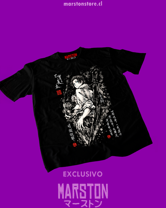 Polera negra Jujutsu Kaisen con diseño de Yuta Okkotsu