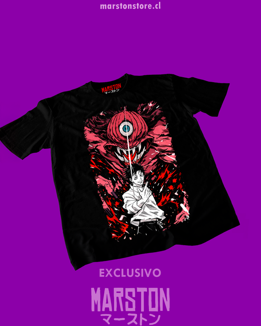 Polera negra Jujutsu Kaisen con Yuta Okkotsu y Rika