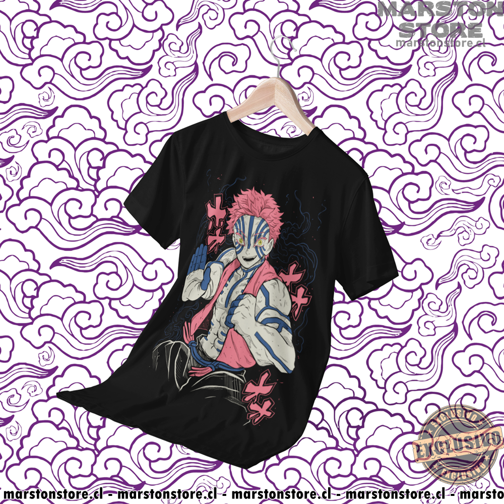 Polera negra Kimetsu no Yaiba Demon Slayer con diseño de Akaza