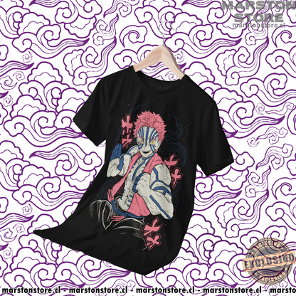 Polera negra Kimetsu no Yaiba Demon Slayer con diseño de Akaza