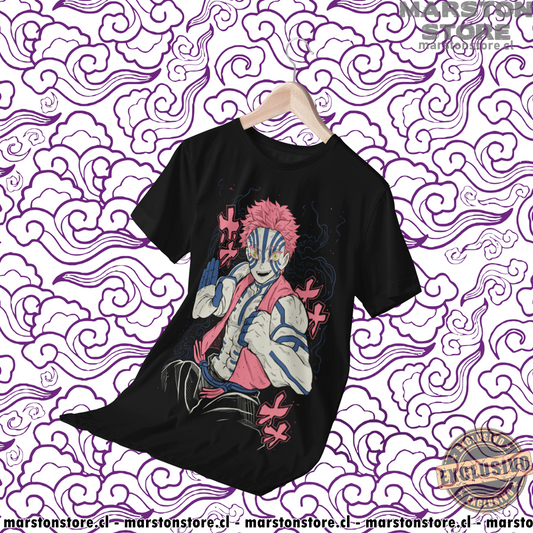 Polera negra Kimetsu no Yaiba Demon Slayer con diseño de Akaza