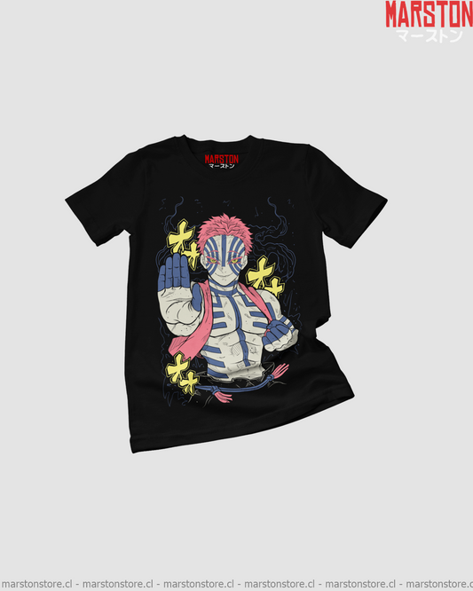 Polera negra Kimetsu no Yaiba Demon Slayer con diseño de Akaza