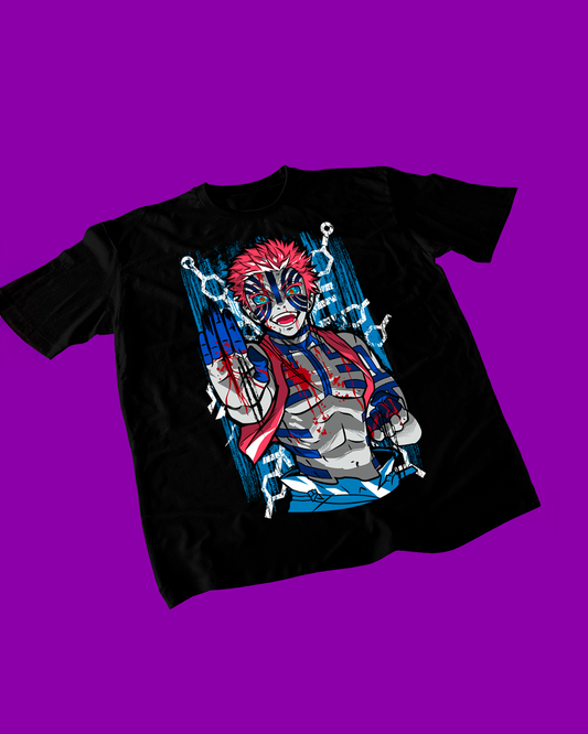 Polera negra Kimetsu no Yaiba Demon Slayer con diseño de Akaza