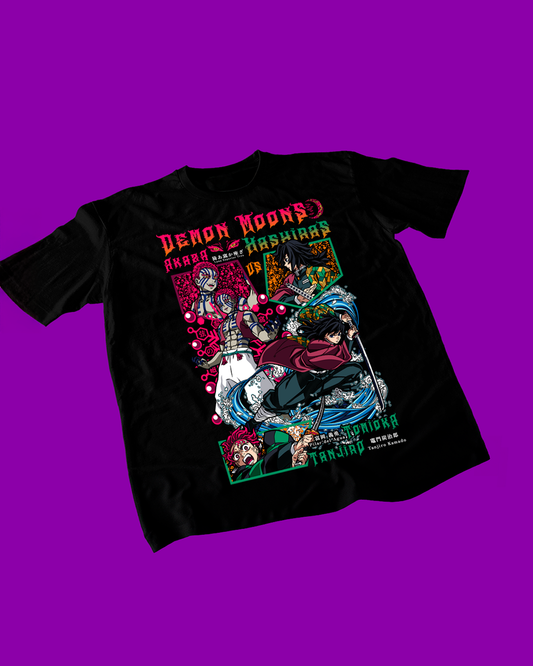 Polera negra Kimetsu no Yaiba Demon Slayer con Akaza, Tanjiro Kamado y Giyu Tomioka