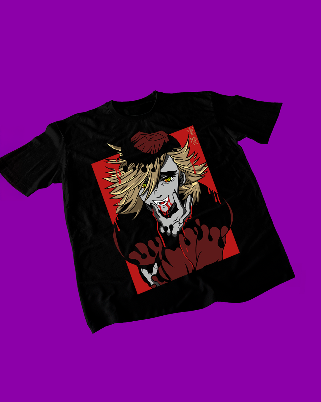 Polera negra Kimetsu no Yaiba Demon Slayer con diseño de Doma