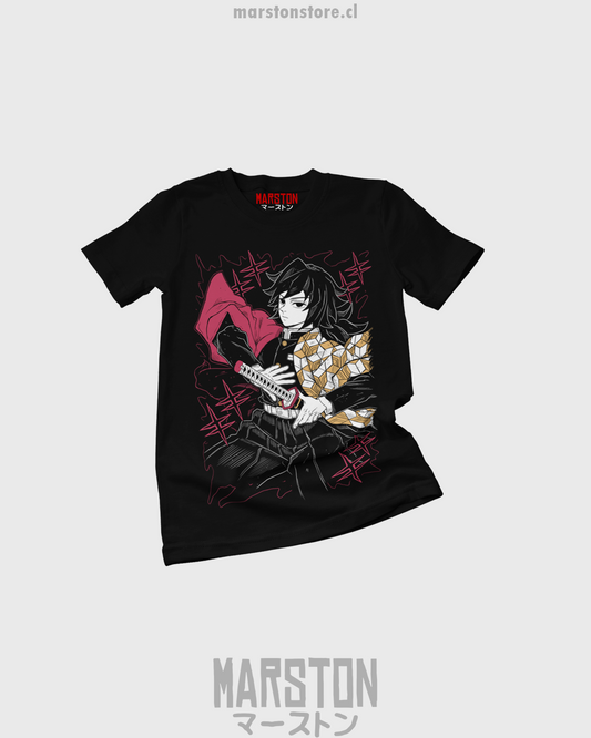 Polera negra Kimetsu no Yaiba Demon Slayer con diseño de Giyu Tomioka
