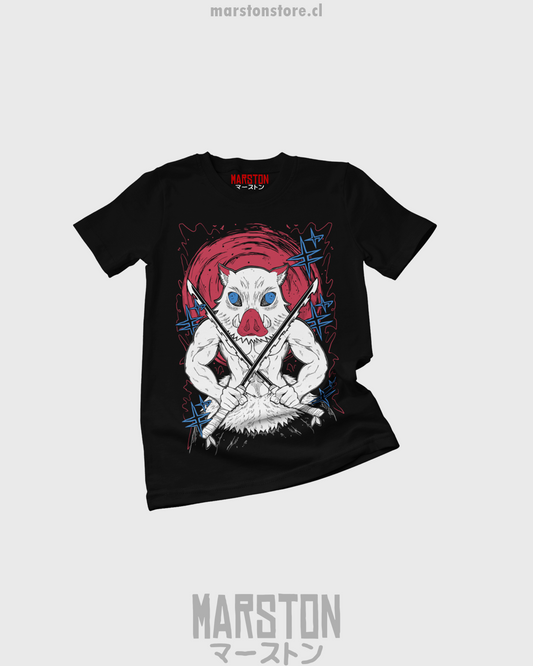 Polera negra Kimetsu no Yaiba Demon Slayer con diseño de Inosuke Hashibira
