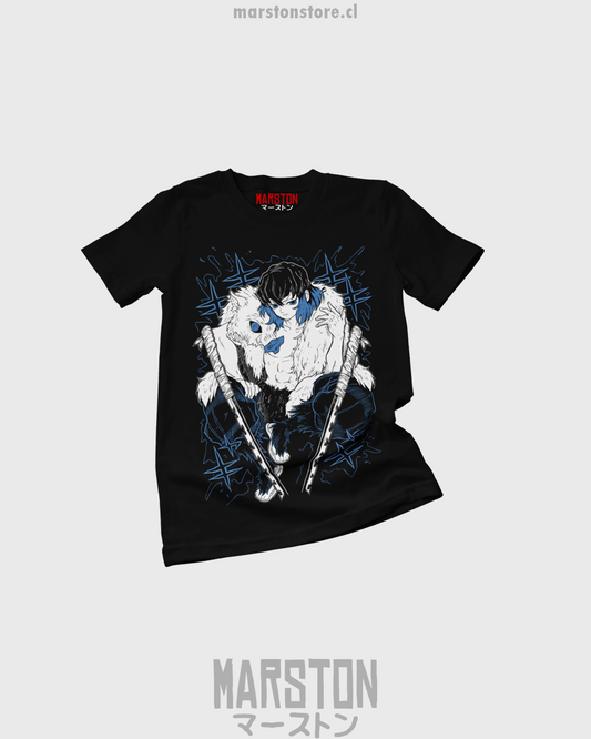 Polera negra Kimetsu no Yaiba Demon Slayer con diseño de Inosuke Hashibira