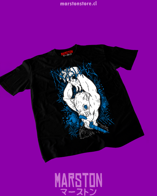 Polera negra Kimetsu no Yaiba Demon Slayer con diseño de Inosuke Hashibira