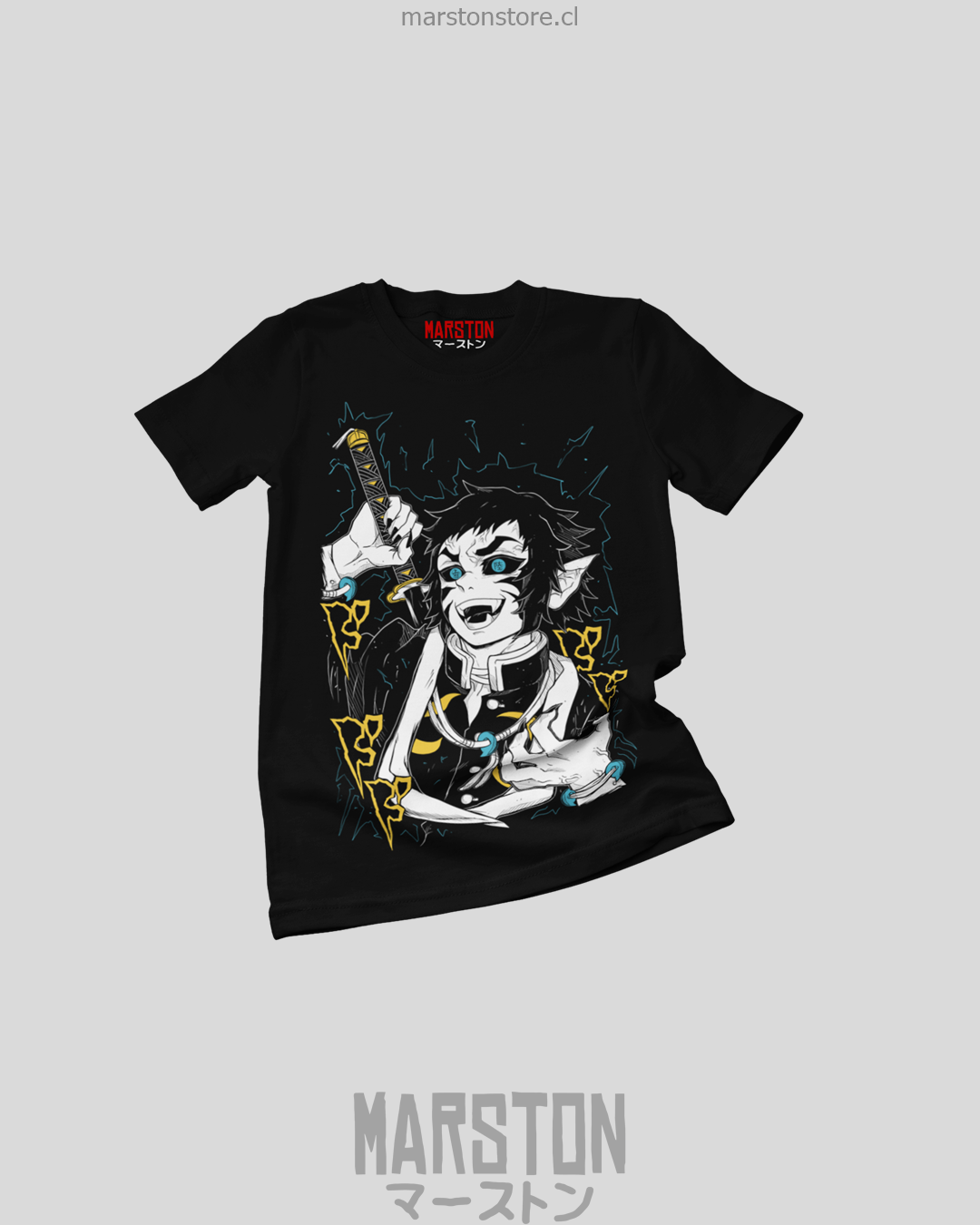 Polera negra Kimetsu no Yaiba Demon Slayer con diseño de Kaigaku