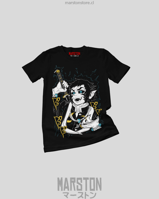 Polera negra Kimetsu no Yaiba Demon Slayer con diseño de Kaigaku