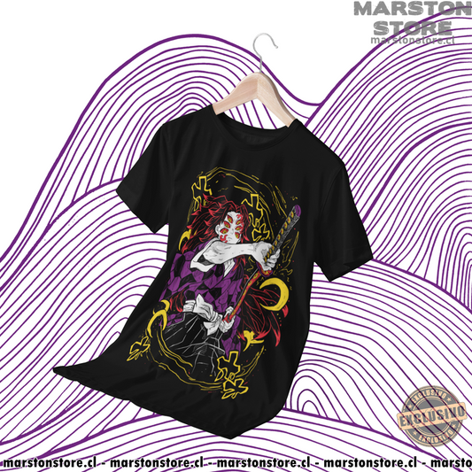 Polera negra Kimetsu no Yaiba Demon Slayer con diseño de Kokushibo