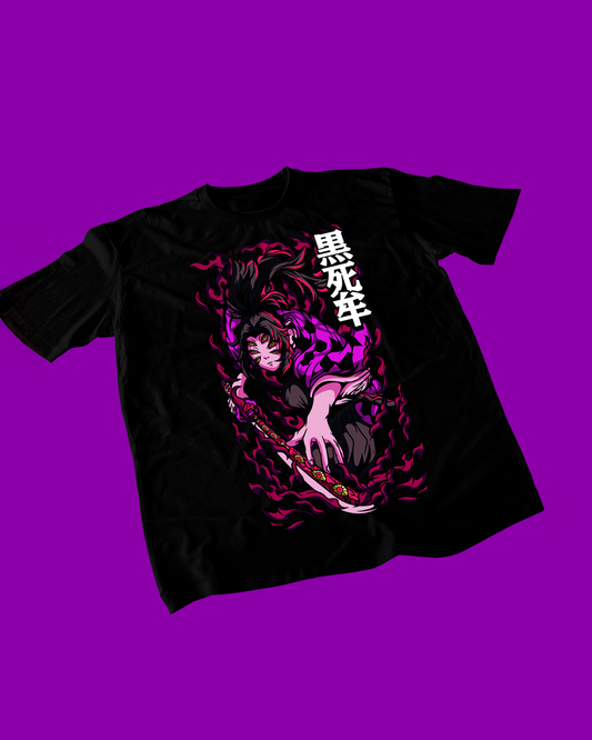 Polera negra Kimetsu no Yaiba Demon Slayer con diseño de Kokushibo
