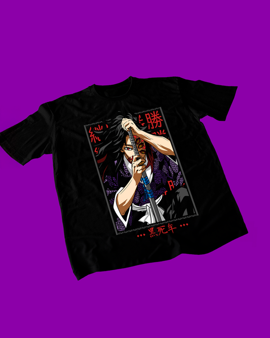 Polera negra Kimetsu no Yaiba Demon Slayer con diseño de Kokushibo