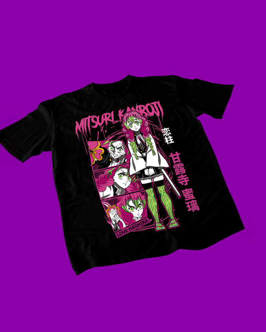 Polera negra Kimetsu no Yaiba Demon Slayer con diseño de Mitsuri Kanroji