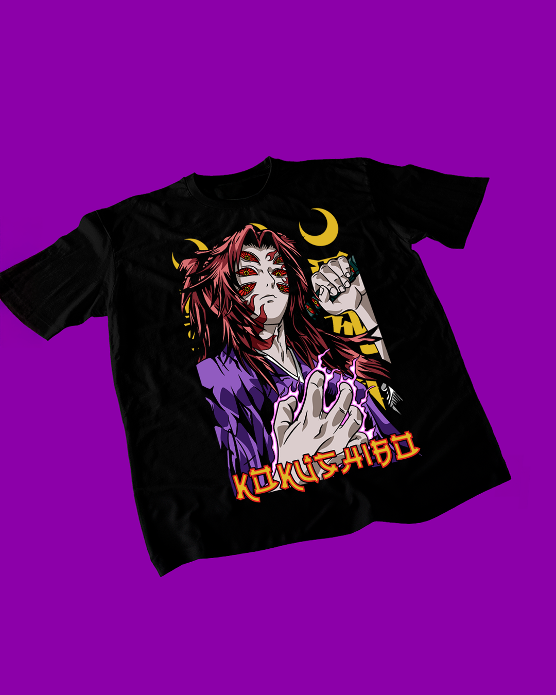 Polera negra Kimetsu no Yaiba Demon Slayer con Muichiro Tokito y Kokushibo
