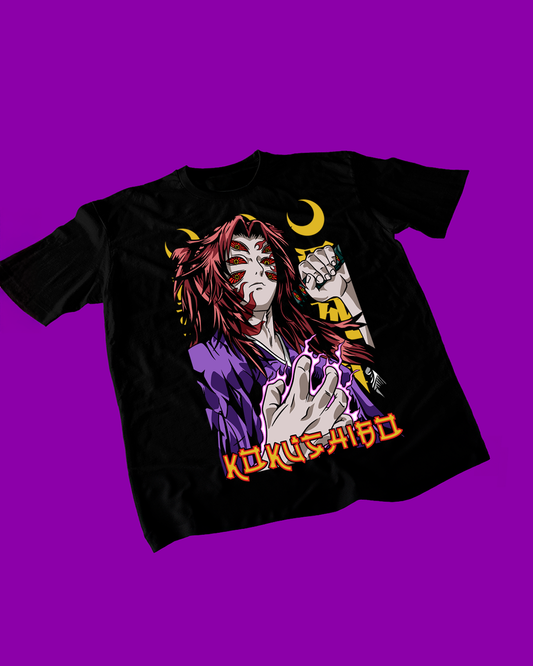 Polera negra Kimetsu no Yaiba Demon Slayer con Muichiro Tokito y Kokushibo