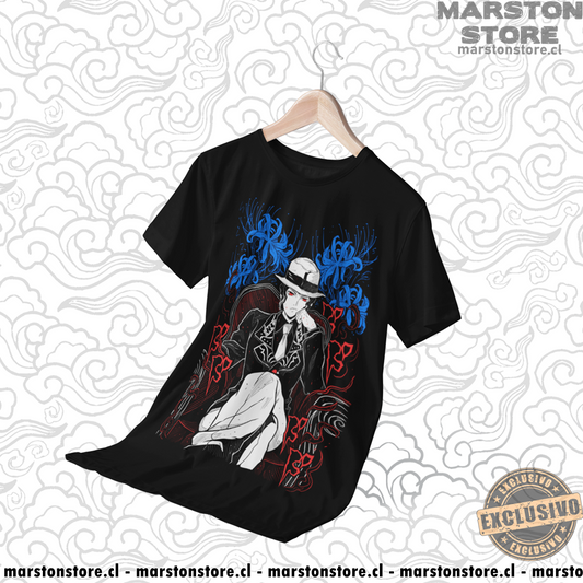 Polera negra Kimetsu no Yaiba Demon Slayer con diseño de Muzan Kibutsuji
