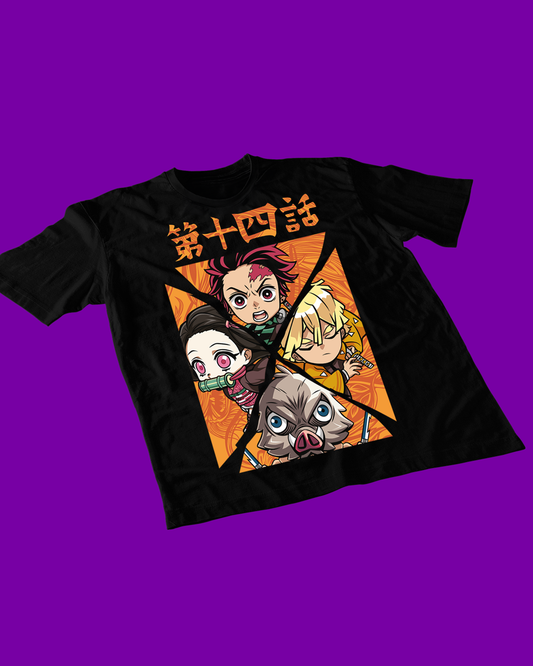 Polera negra con diseño de Kimetsu no Yaiba Demon Slayer