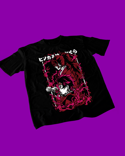 Polera negra con diseño de Kimetsu no Yaiba Demon Slayer