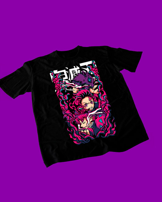 Polera negra con diseño de Kimetsu no Yaiba Demon Slayer