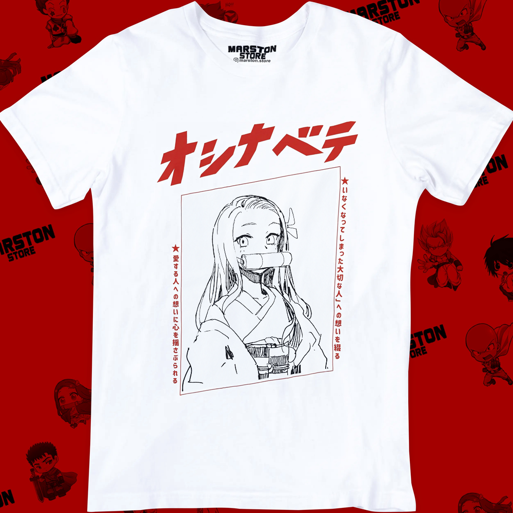 Polera blanca Kimetsu no Yaiba Demon Slayer con diseño de Nezuko Kamado