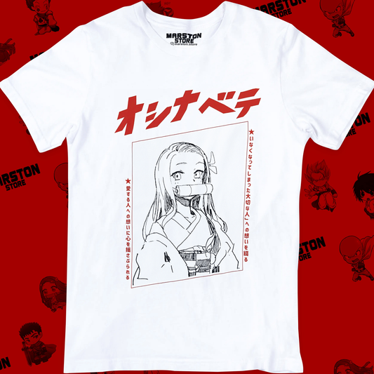 Polera blanca Kimetsu no Yaiba Demon Slayer con diseño de Nezuko Kamado