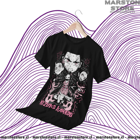 Polera negra Kimetsu no Yaiba Demon Slayer con diseño de Nezuko Kamado