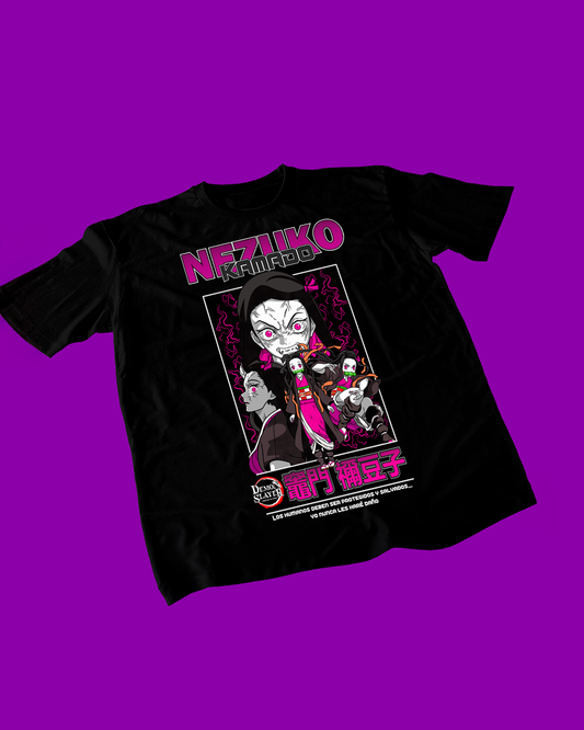 Polera negra Kimetsu no Yaiba Demon Slayer con diseño de Nezuko Kamado
