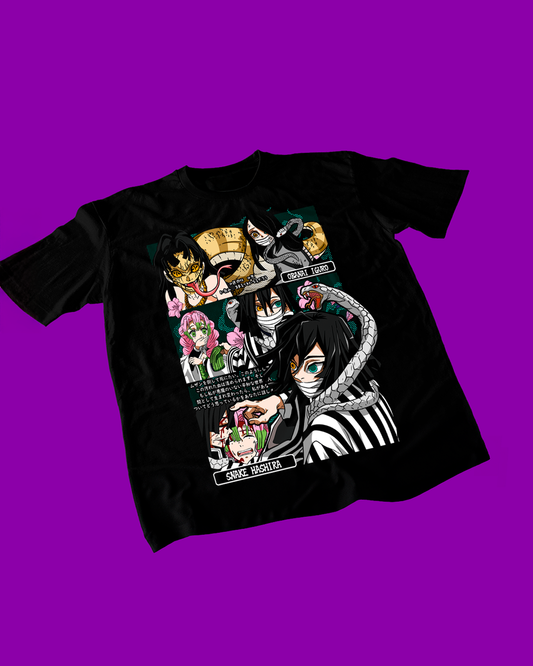 Polera negra Kimetsu no Yaiba Demon Slayer con diseño de Obanai Iguro