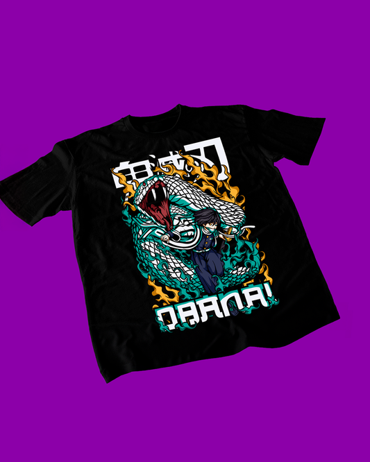 Polera negra Kimetsu no Yaiba Demon Slayer con diseño de Obanai Iguro