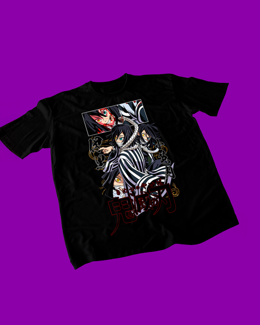 Polera negra Kimetsu no Yaiba Demon Slayer con diseño de Obanai Iguro