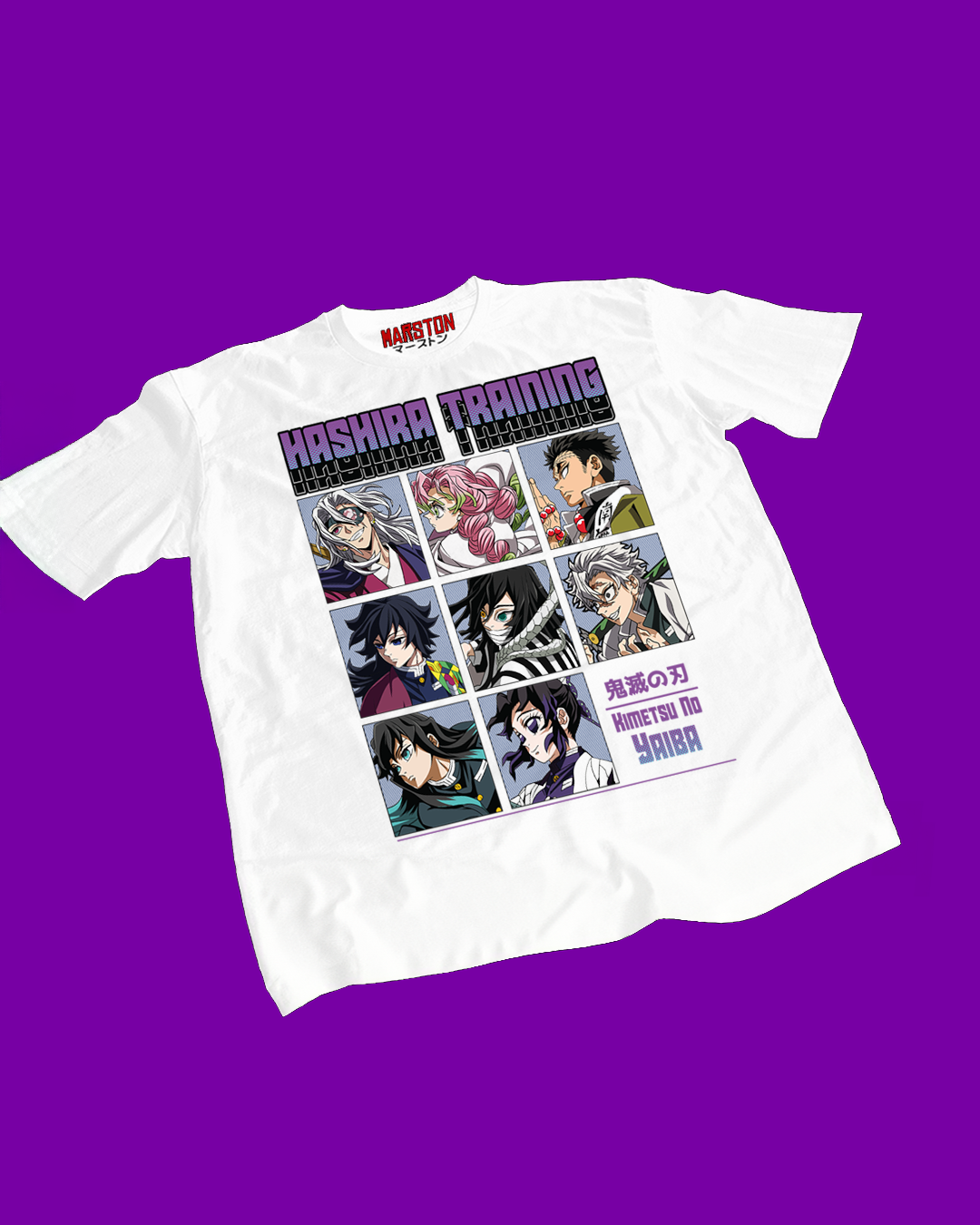 Polera blanca Kimetsu no Yaiba Demon Slayer con diseño de los Pilares Hashira