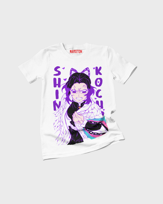 Polera blanca Kimetsu no Yaiba Demon Slayer con diseño de Shinobu Kocho