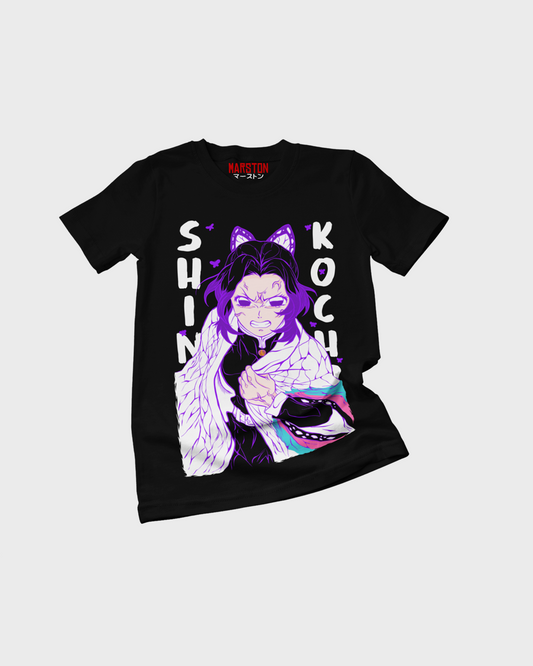Polera negra Kimetsu no Yaiba Demon Slayer con diseño de Shinobu Kocho