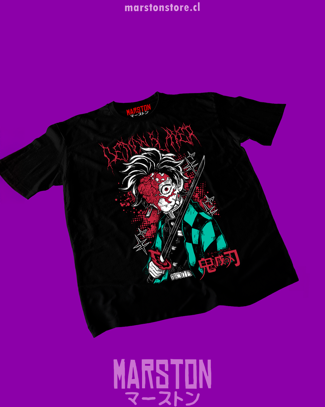 Polera negra Kimetsu no Yaiba Demon Slayer con diseño de Tanjiro Kamado
