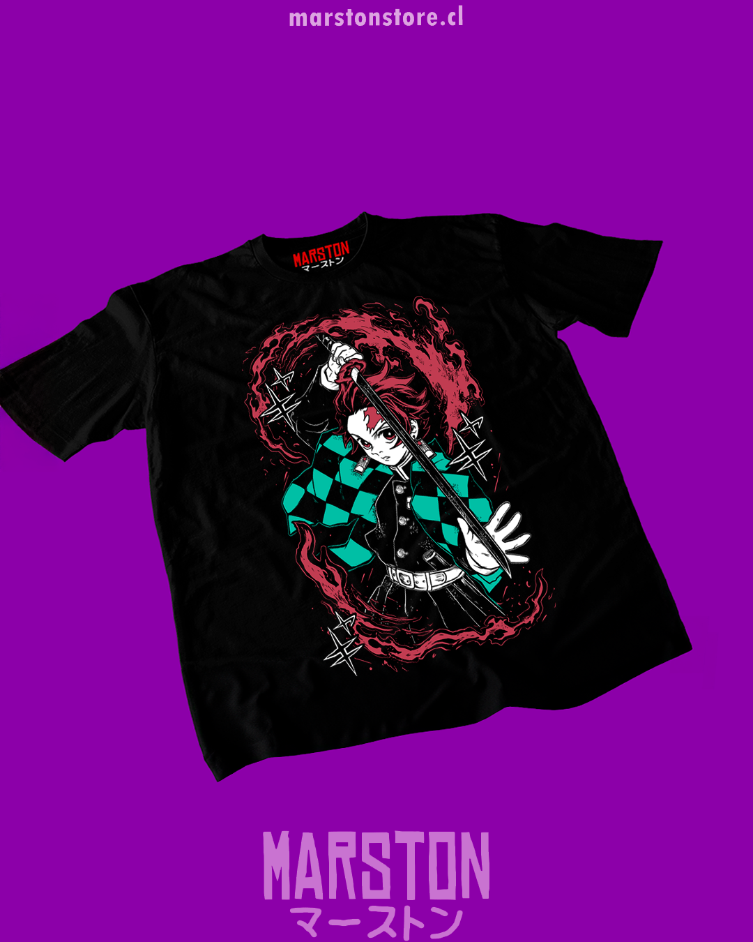 Polera negra Kimetsu no Yaiba Demon Slayer con diseño de Tanjiro Kamado