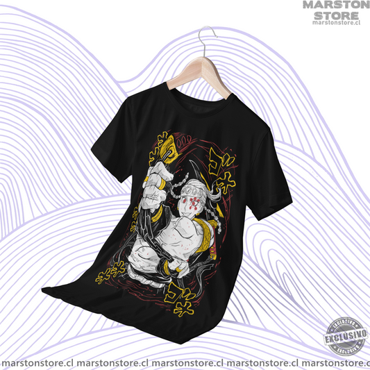 Polera negra Kimetsu no Yaiba Demon Slayer con diseño de Tengen Uzui