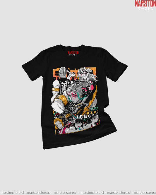 Polera negra Kimetsu no Yaiba Demon Slayer con diseño de Tengen Uzui