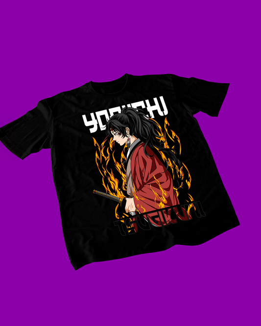 Polera negra Kimetsu no Yaiba Demon Slayer con diseño de Yoriichi Tsugikuni
