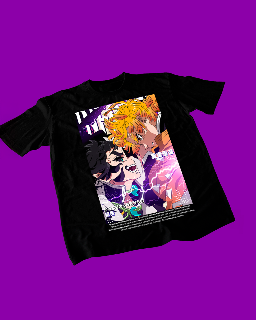 Polera negra Kimetsu no Yaiba Demon Slayer con diseño de Zenitsu Agatsuma