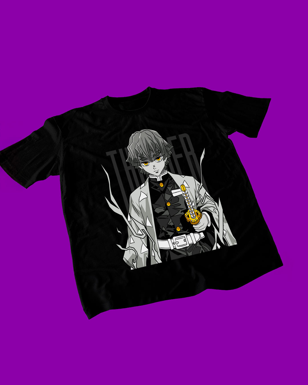 Polera negra Kimetsu no Yaiba Demon Slayer con diseño de Zenitsu Agatsuma