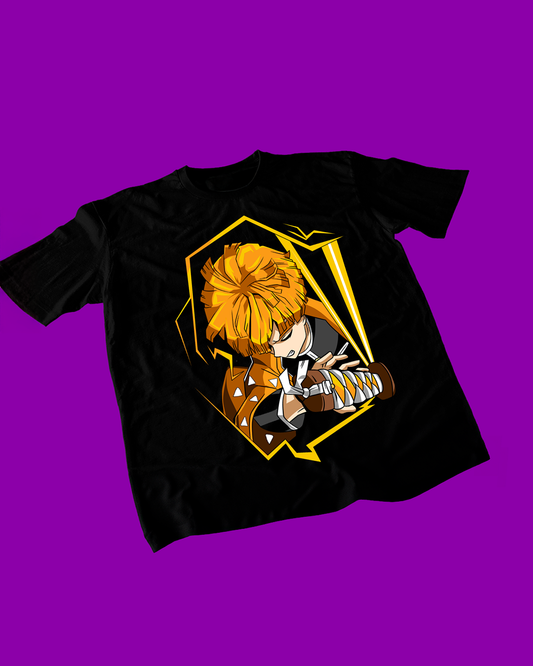 Polera negra Kimetsu no Yaiba Demon Slayer con diseño de Zenitsu Agatsuma