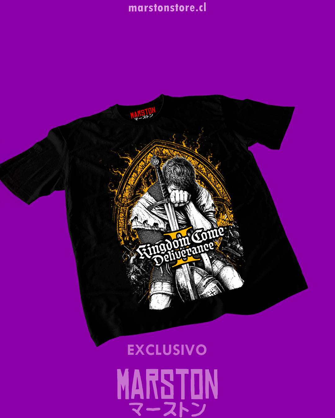 Polera negra con diseño de Kingdom Come Deliverance II