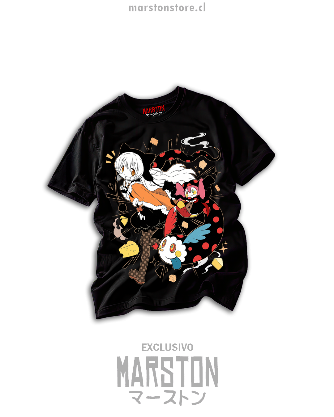 Polera negra Puella Magi Madoka Magica con diseño de personaje mágico