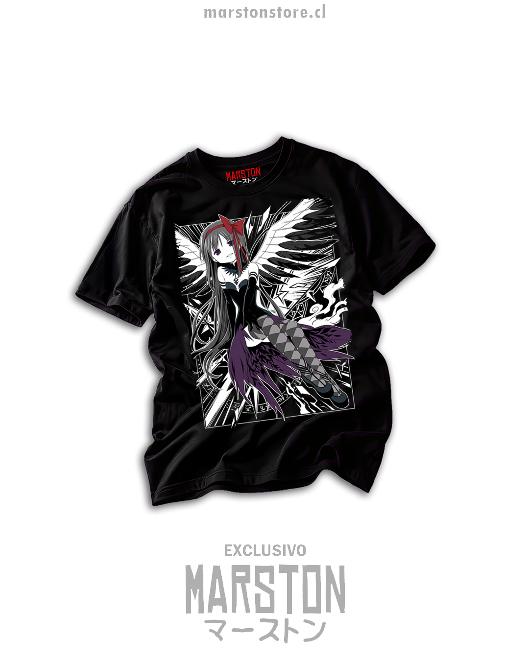 Polera negra Puella Magi Madoka Magica con Homura Akemi