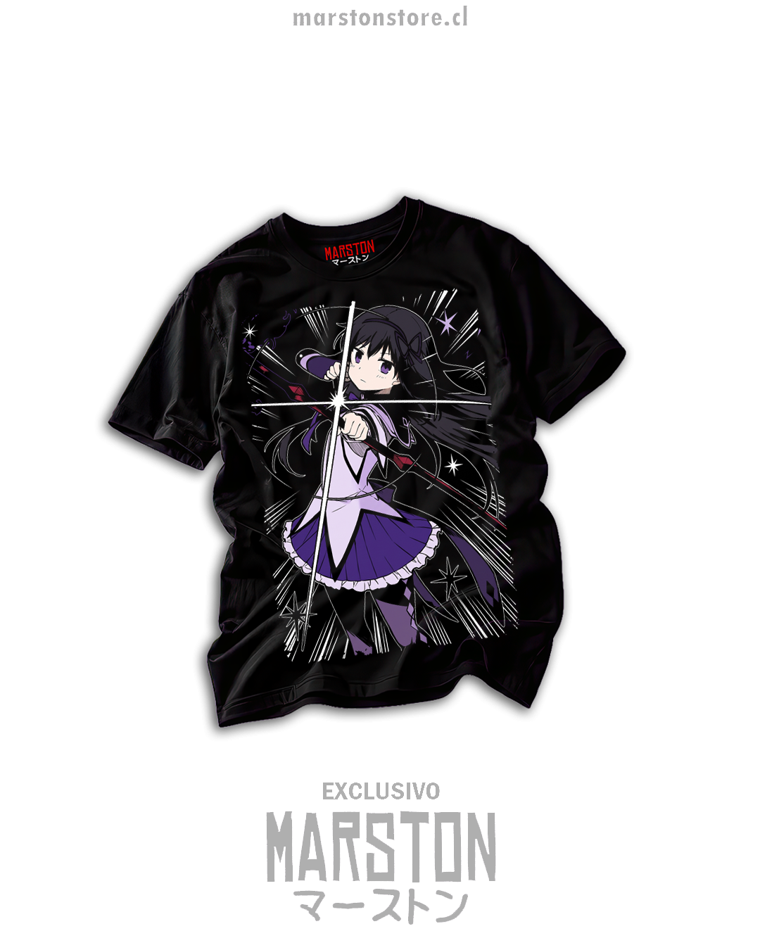 Polera negra Puella Magi Madoka Magica con Homura Akemi
