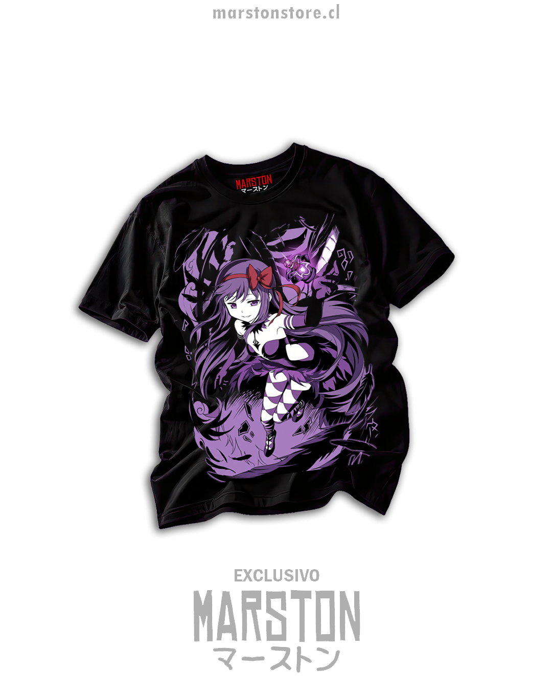 Polera negra Puella Magi Madoka Magica con Homura Akemi