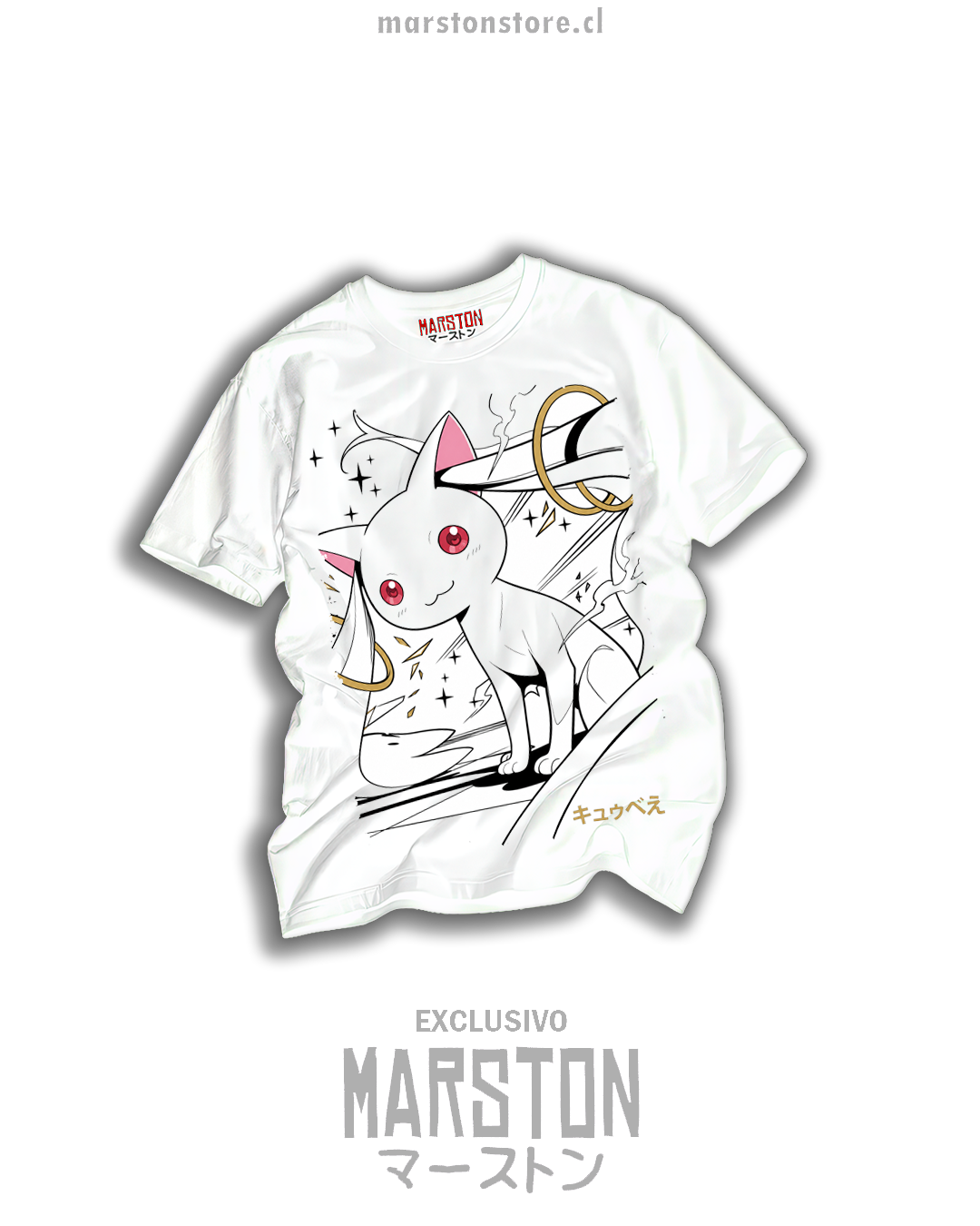 Polera blanca Puella Magi Madoka Magica con Kyubey